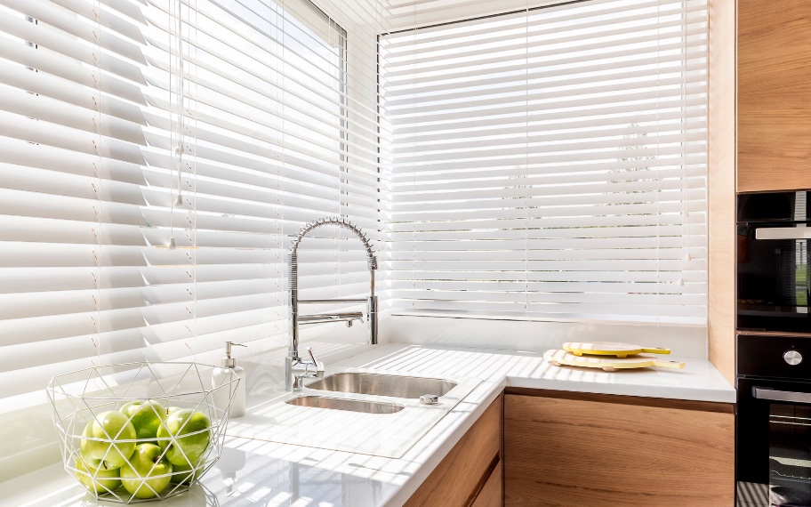 Blinds in bright kitchen